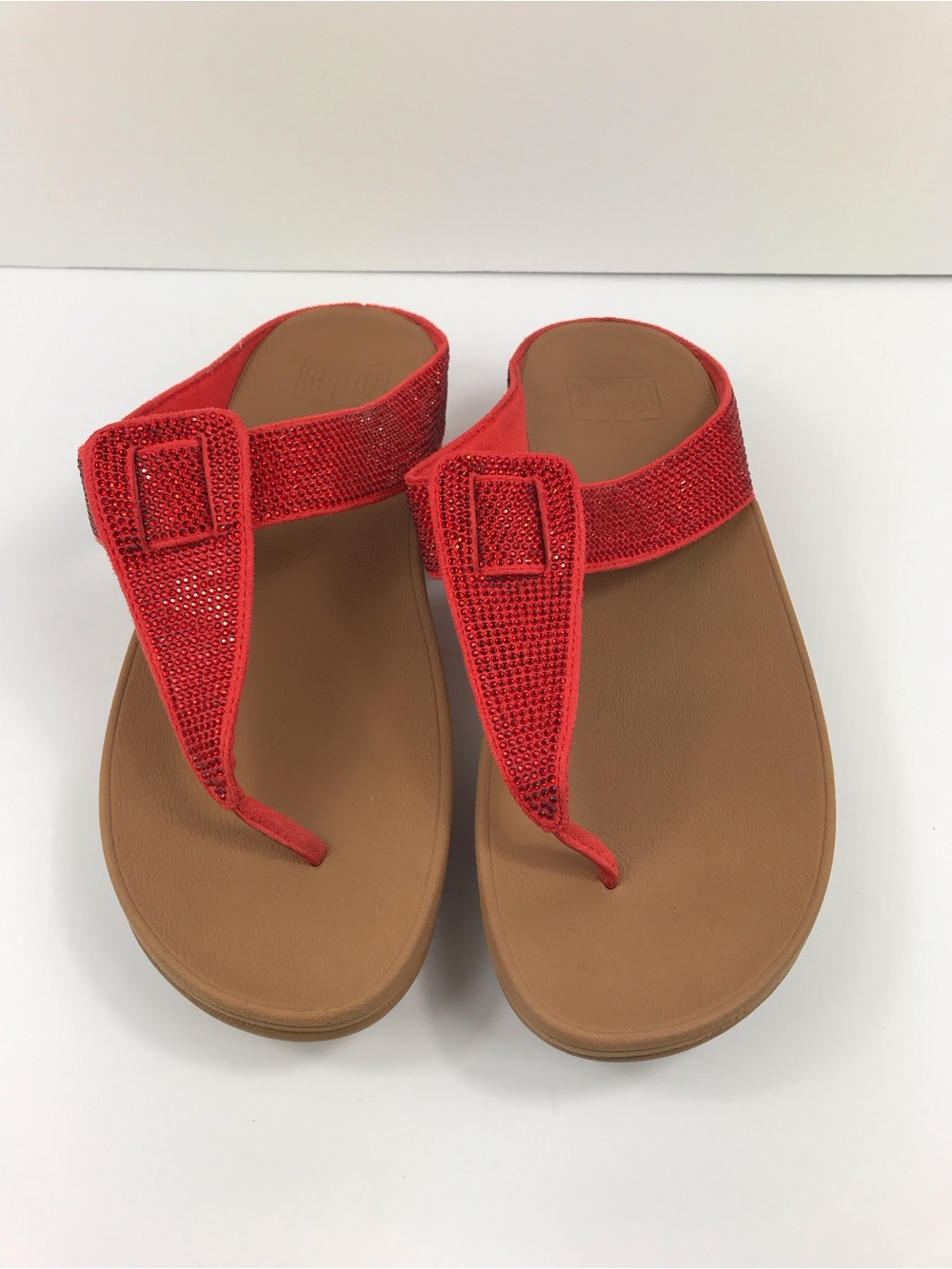FITFLOP Isabelle Red Rhinestone  Platform Wedge Thong Sandals US 9 / EU 41 - Picture 9 of 9